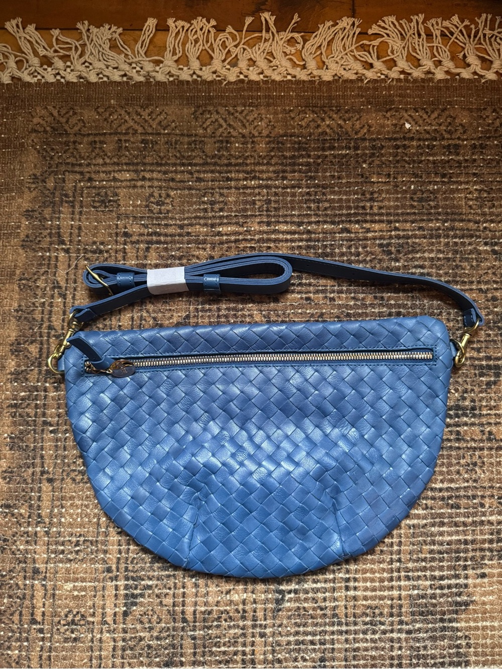 Clare V. Grande Fanny -Blue Woven Leather Crossbody Bag - Designer Style